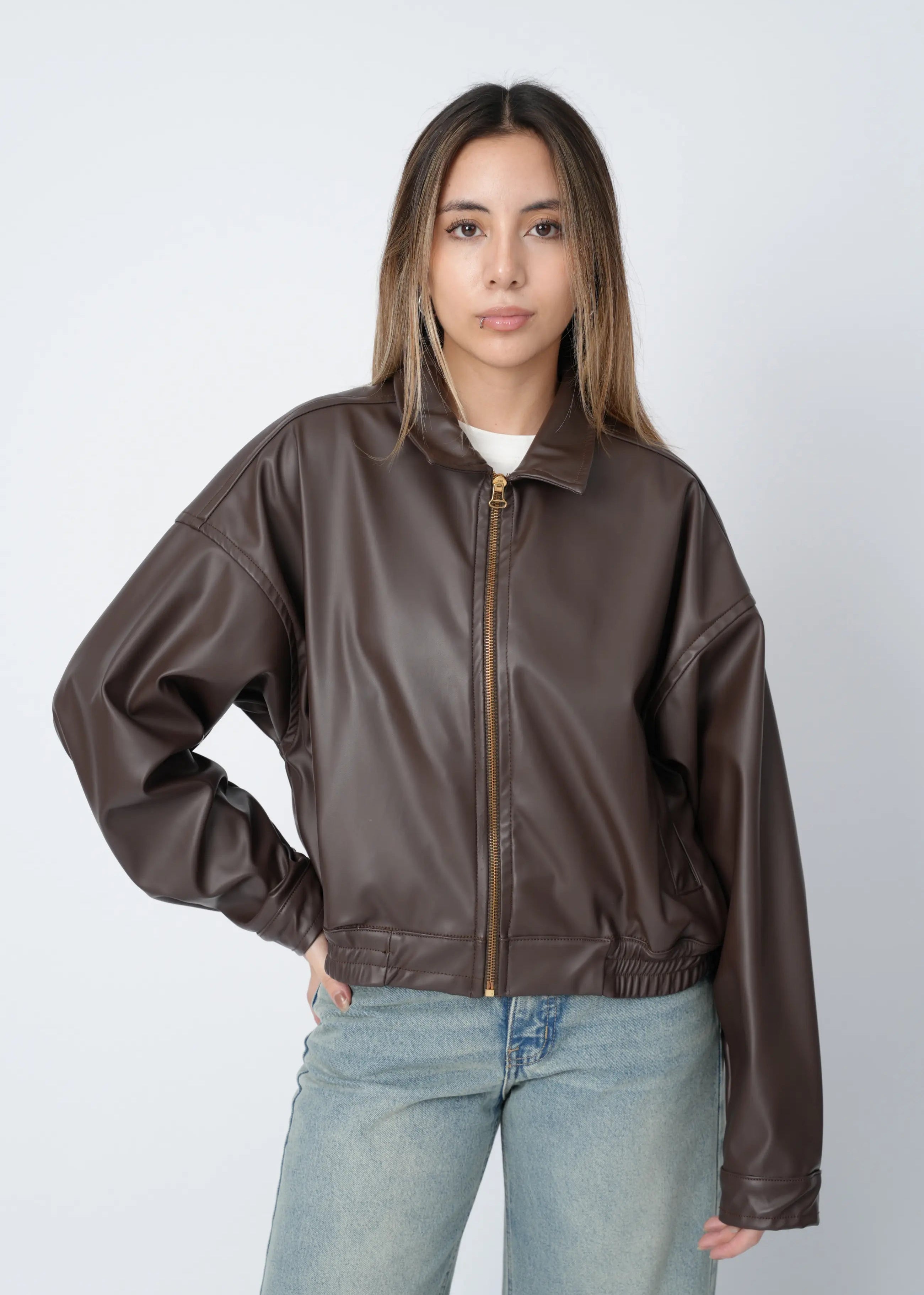 CASACA BOMBER CUERINA - MARRÓN