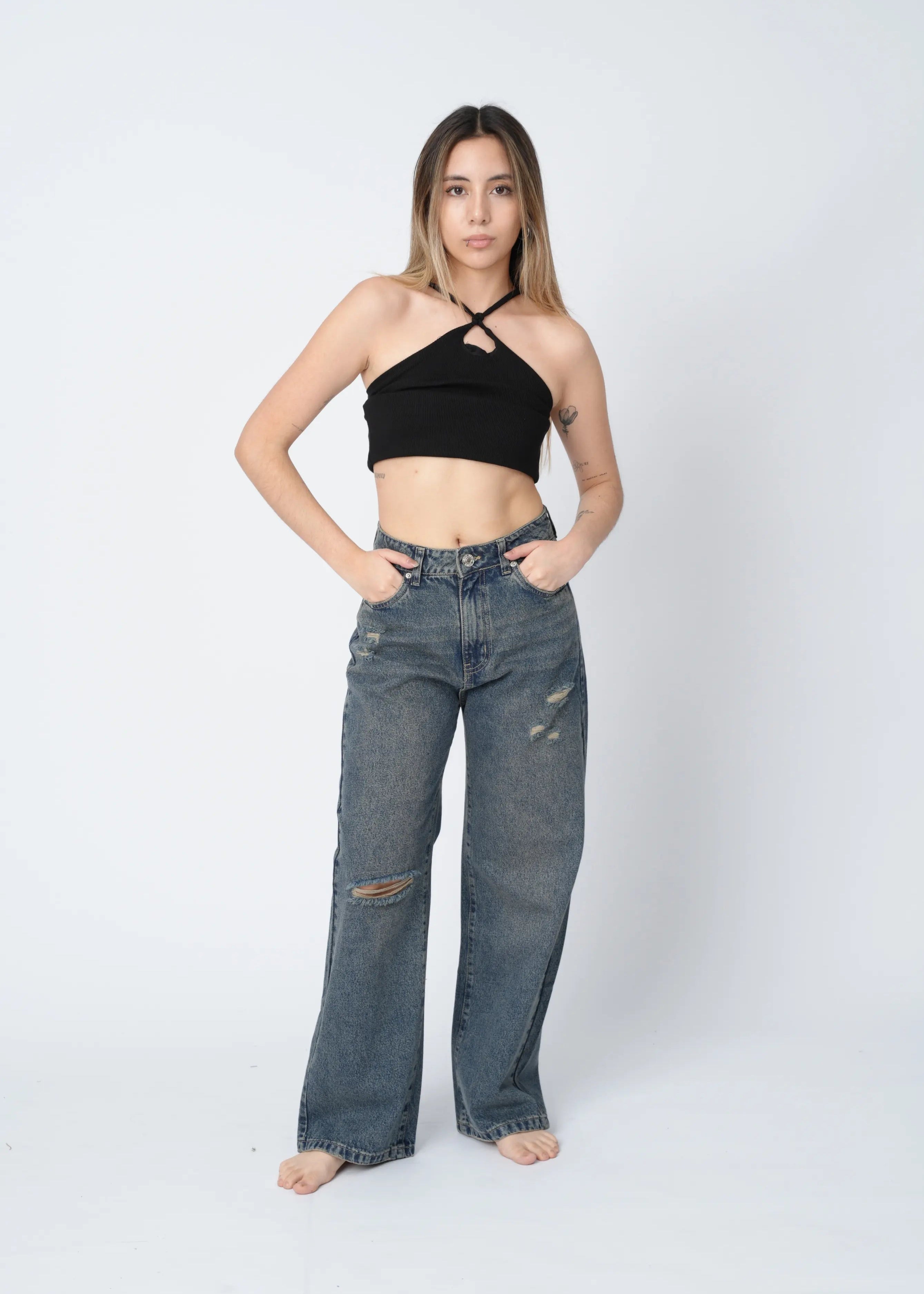 WIDE LEG RASGADO - MADERA