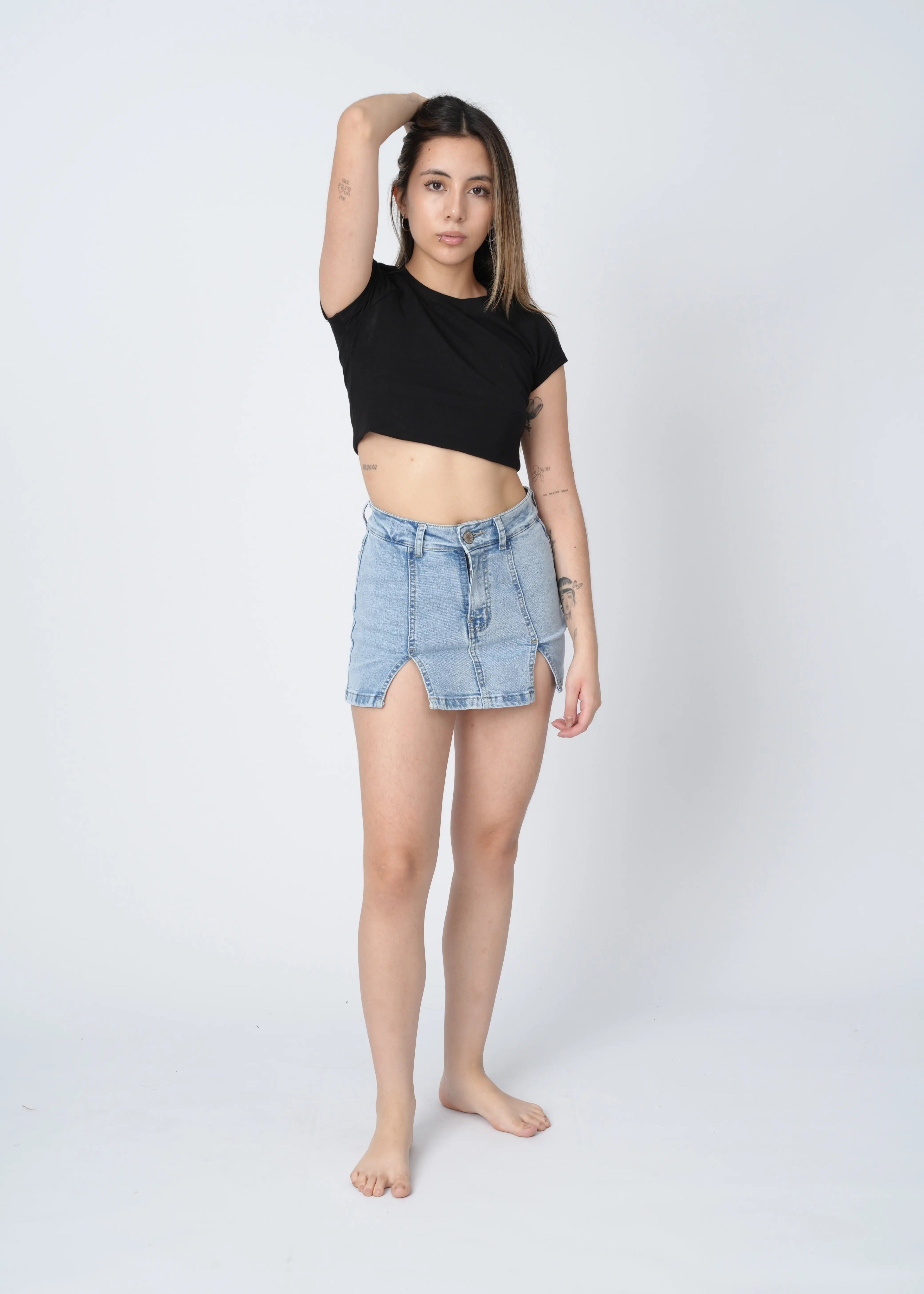 MINI FALDA SEMI STRETCH - HIELO